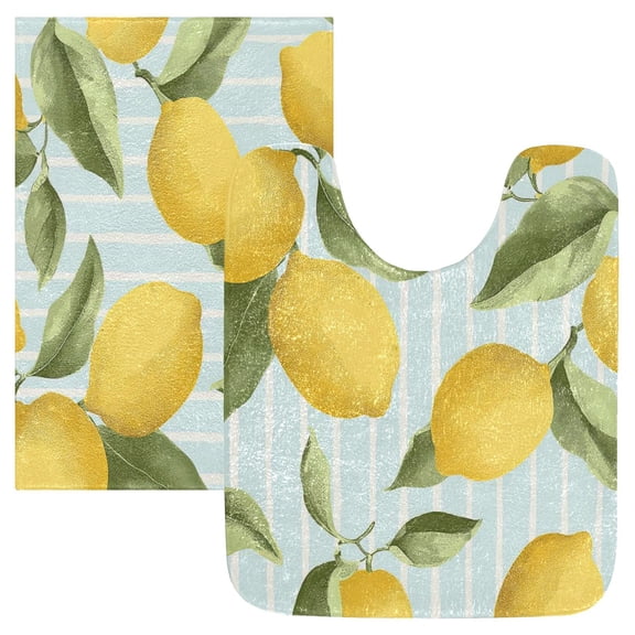 IAUYY 24x20 Inch Bath Mat Thick Soft Plush Shower Mat TPR Backing Material Non Slip Bath Mats for Bathroom for Tub Shower Hotel Yellow Lemon Pattern