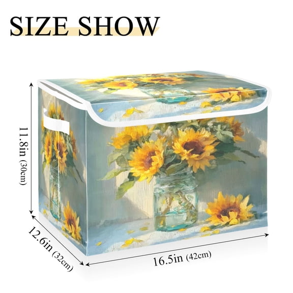 IAUYY 42*32*30cm Storage Bin with Lid Storage Boxes with Handles,300D Oxford Fabric+Hollow Board Applicable to Clothes Storage Office Storage,Beautiful Bouquet Of Sunflowers