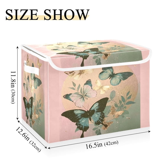 IAUYY 42*32*30cm Storage Bin with Lid Storage Boxes with Handles,300D Oxford Fabric+Hollow Board Applicable to Clothes Storage Office Storage,Beautiful Butterflies