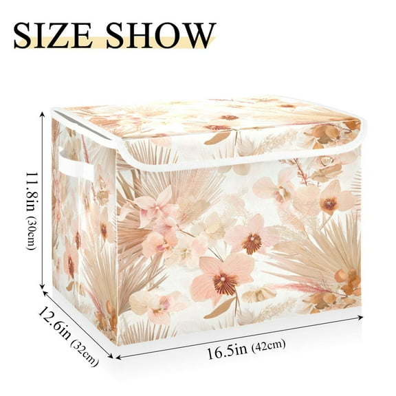 IAUYY 42*32*30cm Storage Bin with Lid Storage Boxes with Handles,300D Oxford Fabric+Hollow Board Applicable to Clothes Storage Office Storage,Beige Tropical Flowers