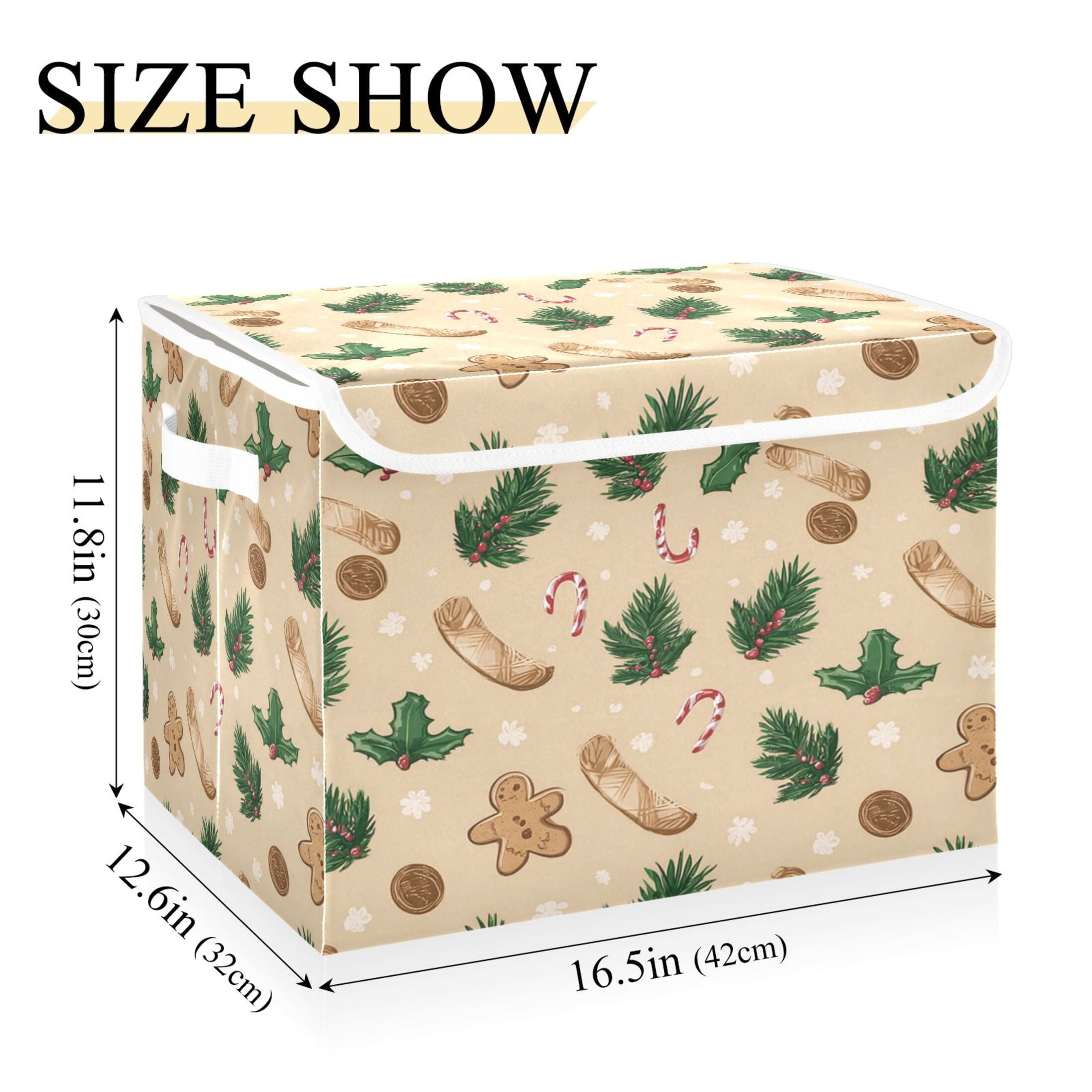IAUYY 42*32*30cm Storage Bin with Lid Storage Boxes with Handles,300D Oxford Fabric+Hollow Board Applicable to Clothes Storage Office Storage,Bright Beige Color