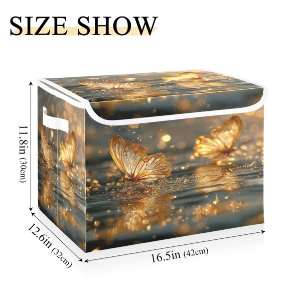IAUYY 42*32*30cm Storage Bin with Lid Storage Boxes with Handles,300D Oxford Fabric+Hollow Board Applicable to Clothes Storage Office Storage,Bright and Reflective Shine