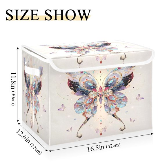 IAUYY 42*32*30cm Storage Bin with Lid Storage Boxes with Handles,300D Oxford Fabric+Hollow Board Applicable to Clothes Storage Office Storage,Butterfly Made Of Gemstones