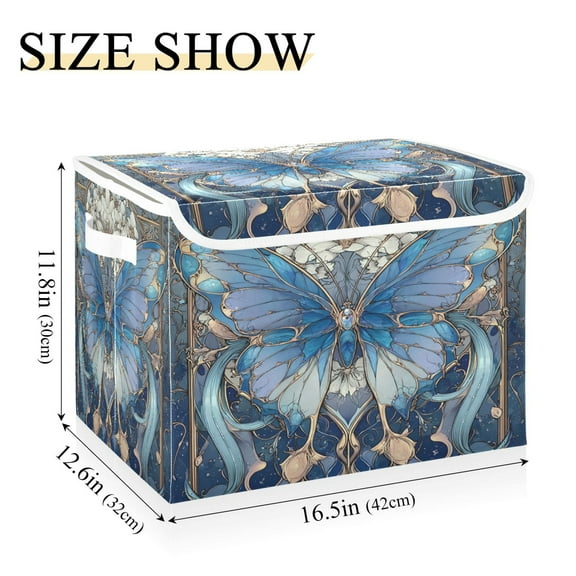 IAUYY 42*32*30cm Storage Bin with Lid Storage Boxes with Handles,300D Oxford Fabric+Hollow Board Applicable to Clothes Storage Office Storage,Colored Glass