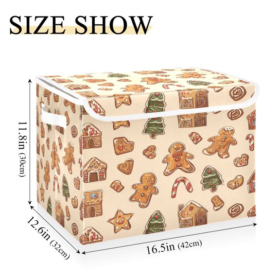 IAUYY 42*32*30cm Storage Bin with Lid Storage Boxes with Handles,300D Oxford Fabric+Hollow Board Applicable to Clothes Storage Office Storage,Cute Gingerbread Characters