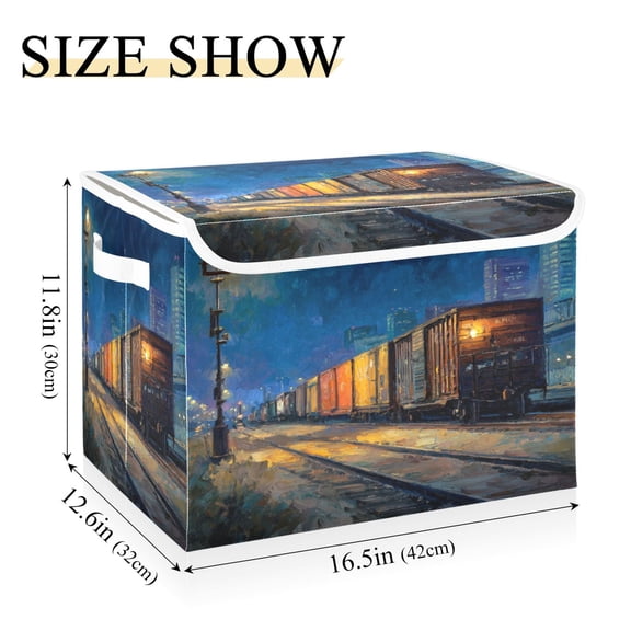 IAUYY 42*32*30cm Storage Bin with Lid Storage Boxes with Handles,300D Oxford Fabric+Hollow Board Applicable to Clothes Storage Office Storage,Freight Train
