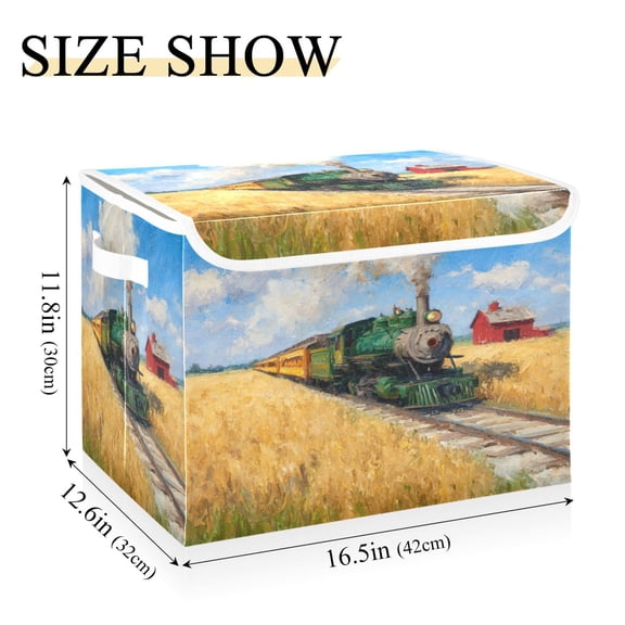 IAUYY 42*32*30cm Storage Bin with Lid Storage Boxes with Handles,300D Oxford Fabric+Hollow Board Applicable to Clothes Storage Office Storage,Green Steam Engine