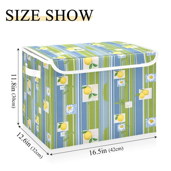IAUYY 42*32*30cm Storage Bin with Lid Storage Boxes with Handles,300D Oxford Fabric+Hollow Board Applicable to Clothes Storage Office Storage,Lemon Daisy