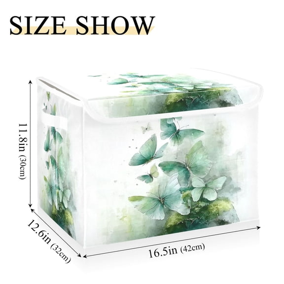 IAUYY 42*32*30cm Storage Bin with Lid Storage Boxes with Handles,300D Oxford Fabric+Hollow Board Applicable to Clothes Storage Office Storage,Shining Like An Emerald Gemstone