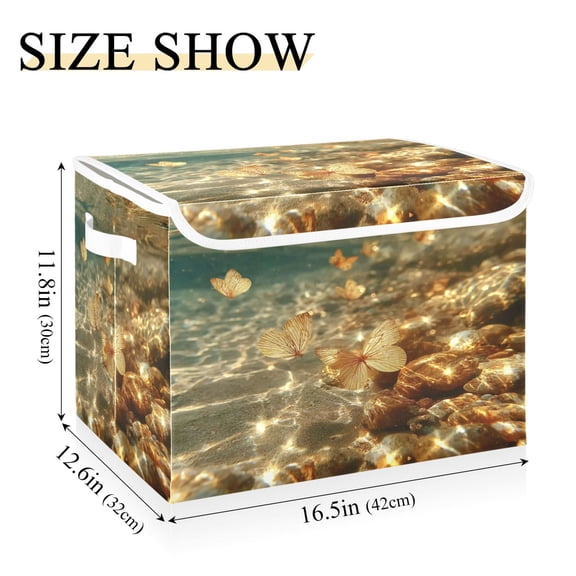 IAUYY 42*32*30cm Storage Bin with Lid Storage Boxes with Handles,300D Oxford Fabric+Hollow Board Applicable to Clothes Storage Office Storage,Swimming in The Clear Water