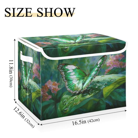IAUYY 42*32*30cm Storage Bin with Lid Storage Boxes with Handles,300D Oxford Fabric+Hollow Board Applicable to Clothes Storage Office Storage,The Beautiful Green Butterfly