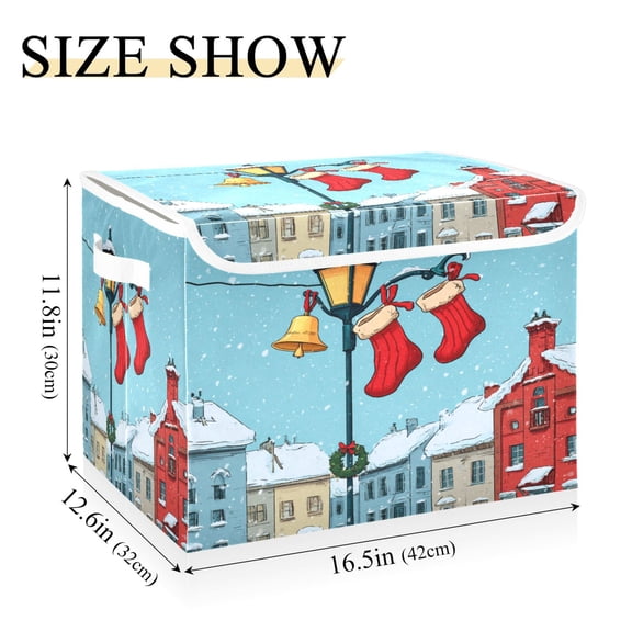 IAUYY 42*32*30cm Storage Bin with Lid Storage Boxes with Handles,300D Oxford Fabric+Hollow Board Applicable to Clothes Storage Office Storage,The Light Blue Building