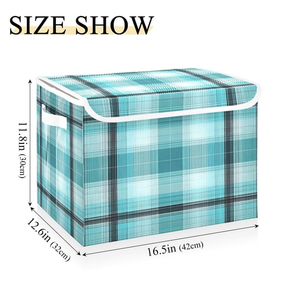 IAUYY 42*32*30cm Storage Bin with Lid Storage Boxes with Handles,300D Oxford Fabric+Hollow Board Applicable to Clothes Storage Office Storage,The Turquoise Light