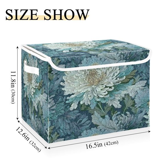 IAUYY 42*32*30cm Storage Bin with Lid Storage Boxes with Handles,300D Oxford Fabric+Hollow Board Applicable to Clothes Storage Office Storage,Weave-patterned Chrysanthemum