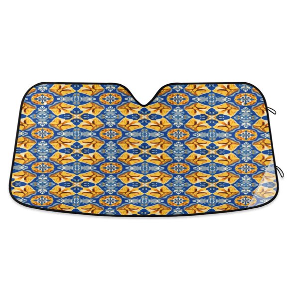 Iauyy Foldable Windshield Sun Shade for Cars, Interior Sun Protection for car UV Protection for Sedan/SUV/Truck, (S/M/L) Orange Repeating Pattern