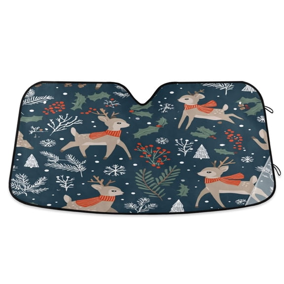 Iauyy Foldable Windshield Sun Shade for Cars, Interior Sun Protection for car UV Protection for Sedan/SUV/Truck, (S/M/L) Deer and Winter Forest