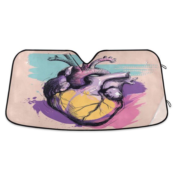 IAUYY 55*27.6inch Front Windshield Sunshade (PET+PE),Reflect UV and Heat Sun Visor Automotive Accessories Interior Sun Protection sun shield for car Heart Vector Illustration