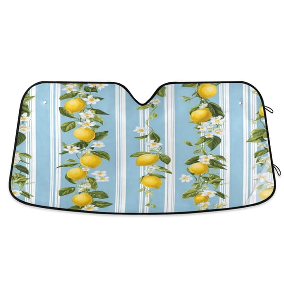 IAUYY 55*27.6inch Front Windshield Sunshade (PET+PE),Reflect UV and Heat Sun Visor Automotive Accessories Interior Sun Protection sun shield for car Lemon-themed Vertical Stripes