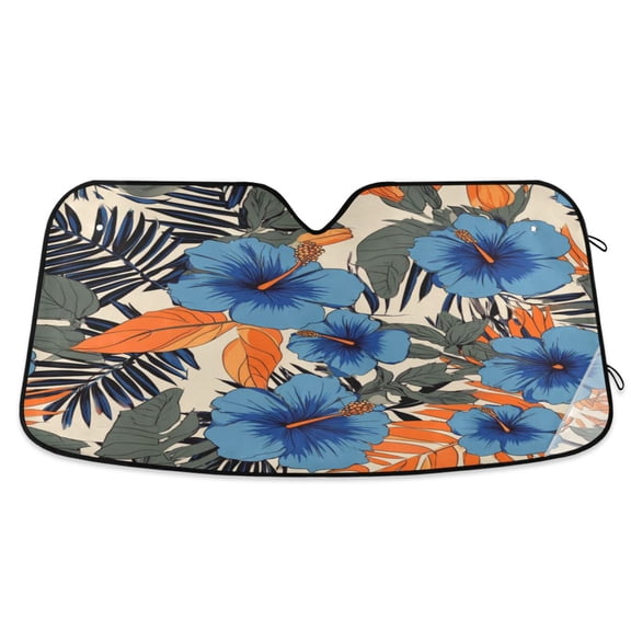 Iauyy Foldable Windshield Sun Shade for Cars, Interior Sun Protection for car UV Protection for Sedan/SUV/Truck, (S/M/L) Orange Tropical Leaves