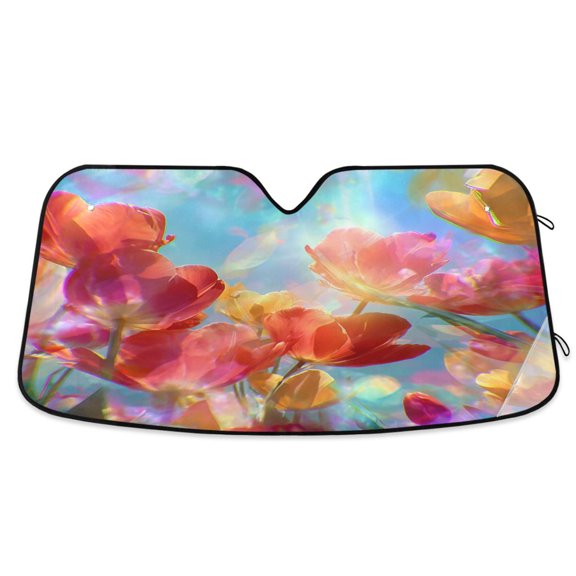 Iauyy Foldable Windshield Sun Shade for Cars, Interior Sun Protection for car UV Protection for Sedan/SUV/Truck, (S/M/L) Red Tulips
