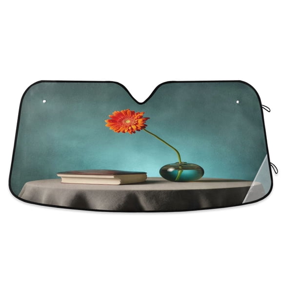 Iauyy Foldable Windshield Sun Shade for Cars, Interior Sun Protection for car UV Protection for Sedan/SUV/Truck, (S/M/L) A Single Orange Gerbera Daisy