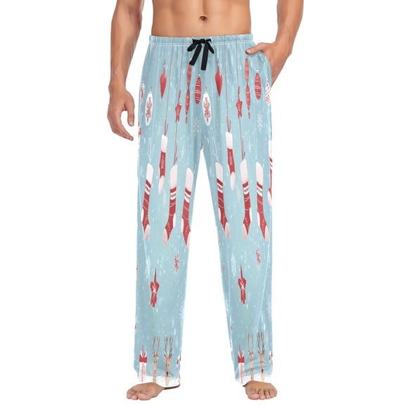 IAUYY 95% Cotton Mens Pajama Pants Breathable and Sweat-Absorbent Two Side Pockets Sleepwear Bottom Pants Elastic Waistband Easy to put on and Take Off Christmas Background with Twinkling Stars