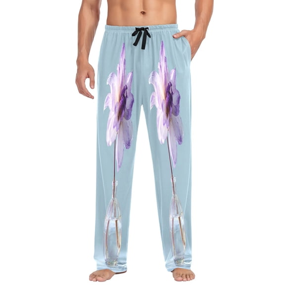 IAUYY 95% Cotton Mens Pajama Pants Breathable and Sweat-Absorbent Two Side Pockets Sleepwear Bottom Pants Elastic Waistband Easy to put on and Take Off in The Glass Vase
