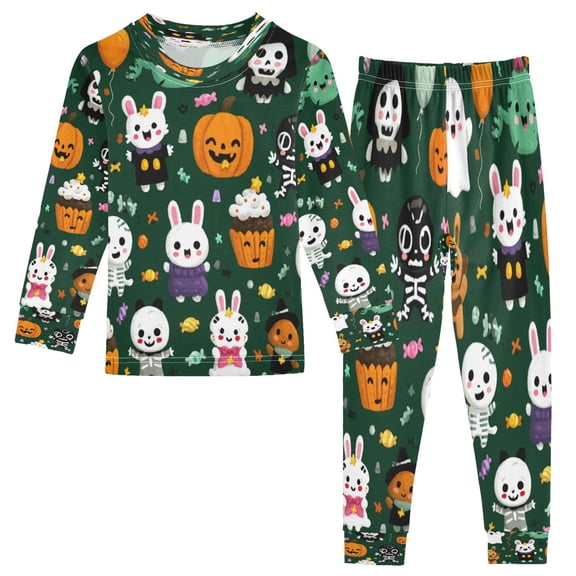 IAUYY Kid Long Sleeve Cotton Pajama Sets - 2 Piece Pajama Set ,Sizes 18M-8Y Cupcake Rabbit