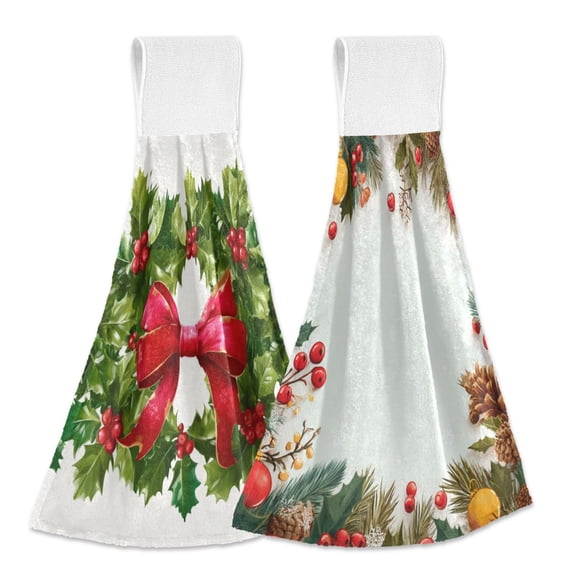 IAUYY Kitchen Hanging Towels Set of 2 100% Polyester Absorbent, Super Soft Hand Towels with Hanging Loops for Bathroom Kitchen Central Embellishment Morning Light A Cartoon-style