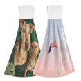 thumbnail image 1 of IAUYY Kitchen Hanging Towels Set of 2 100% Polyester Absorbent, Super Soft Hand Towels with Hanging Loops for Bathroom Kitchen The Cub Looked Up Flamingo Skull, 1 of 7
