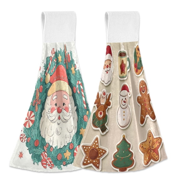 IAUYY Kitchen Hanging Towels Set of 2 100% Polyester Absorbent, Super Soft Hand Towels with Hanging Loops for Bathroom Kitchen Decorative Wreath Frame Decorative Coffee Cup
