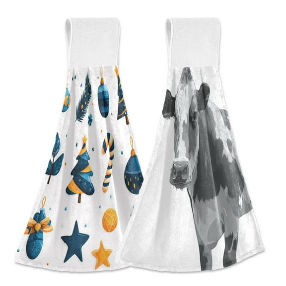 IAUYY Kitchen Hanging Towels Set of 2 100% Polyester Absorbent, Super Soft Hand Towels with Hanging Loops for Bathroom Kitchen Vector Illustration Of Background Use Only Black and Gray