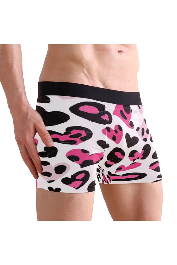 Large Men's Underwear Boxer Briefs 88% polyester+12% Spandex,Cool & Breathable 3-Piece Gift Box Set Men Briefs,A Vector Art Works A Red Brush A Leopard Print Style