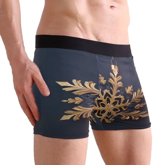 IAUYY Large Men's Underwear Boxer Briefs 88% polyester+12% Spandex,Cool & Breathable 3-Piece Gift Box Set Men Briefs,Like A Vinyl Record Gorgeous Brocade Pattern Golden Snowflakes