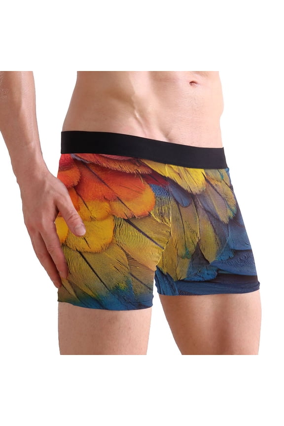 Medium Men's Underwear Boxer Briefs 88% polyester+12% Spandex,Cool & Breathable 3-Piece Gift Box Set Men Briefs,Court Colors Clean Simple and Modest Colorful Parrot Feathers