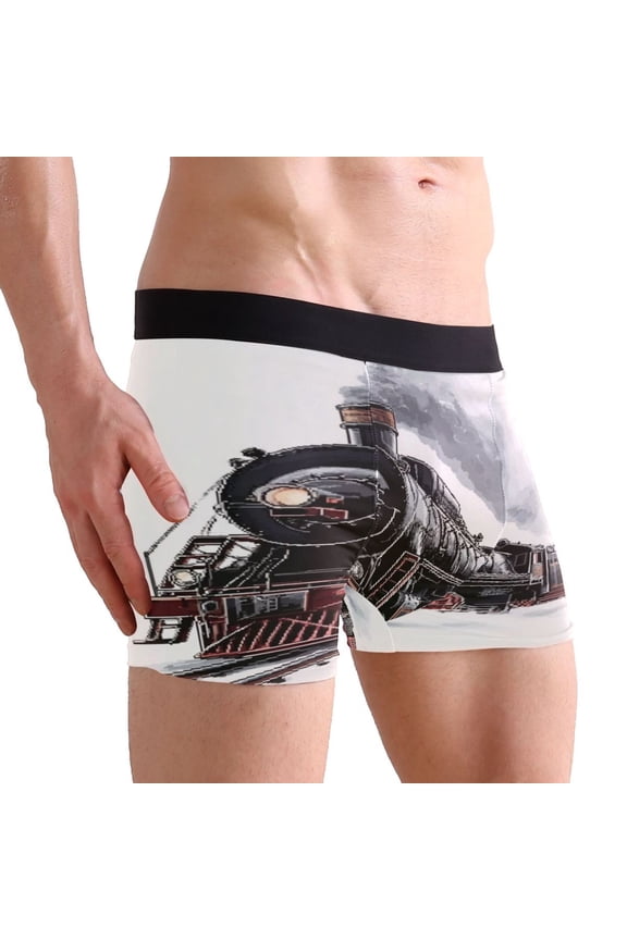 Medium Men's Underwear Boxer Briefs 88% polyester+12% Spandex,Cool & Breathable 3-Piece Gift Box Set Men Briefs,Pop Art Style The Colors Of Rastafarianism Steam Train