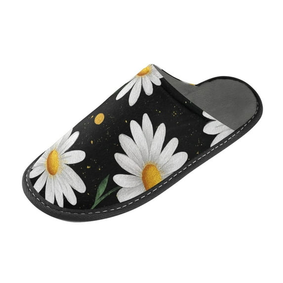 IAUYY Memory Foam House Slippers Suitable for Both Men and Women. Comfortable, Anti-Slip Plush Flat-Bottomed Slippers The Best Holiday Gift Artistic Daisy