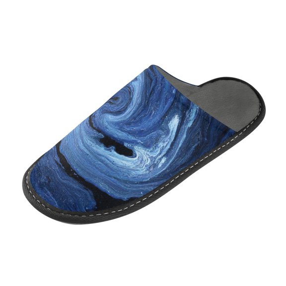 IAUYY Memory Foam House Slippers Suitable for Both Men and Women. Comfortable, Anti-Slip Plush Flat-Bottomed Slippers The Best Holiday Gift Deep Blue and White Intertwined