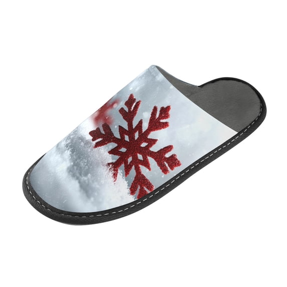IAUYY Memory Foam House Slippers Suitable for Both Men and Women. Comfortable, Anti-Slip Plush Flat-Bottomed Slippers The Best Holiday Gift Red Snowflakes