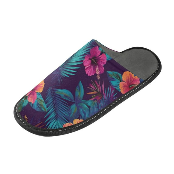 IAUYY Memory Foam House Slippers Suitable for Both Men and Women. Comfortable, Anti-Slip Plush Flat-Bottomed Slippers The Best Holiday Gift Tropical Floral Pattern