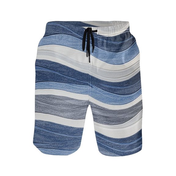 IAUYY Men's Quick-Dry Beach Shorts with All-Over Print - Lightweight Swim Trunks for Summer (S-XXL) Machine Washable,A Blue and Gray Wavy