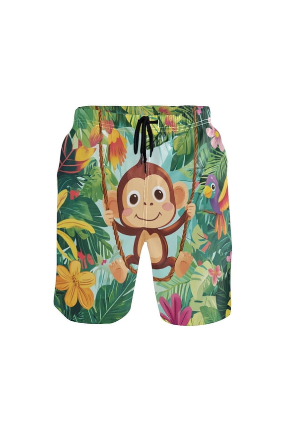 Men's Quick-Dry Beach Shorts with All-Over Print - Lightweight Swim Trunks for Summer (S-XXL) Machine Washable,A Cute Monkey
