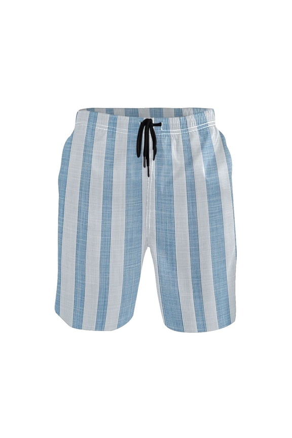 Men's Quick-Dry Beach Shorts with All-Over Print - Lightweight Swim Trunks for Summer (S-XXL) Machine Washable,Blue and White Stripes