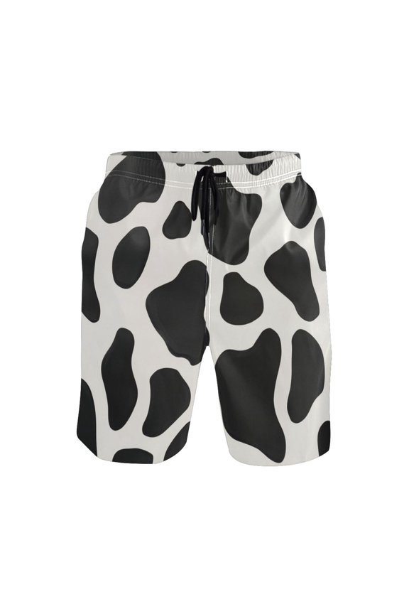 Men's Quick-Dry Beach Shorts with All-Over Print - Lightweight Swim Trunks for Summer (S-XXL) Machine Washable,Cow Print