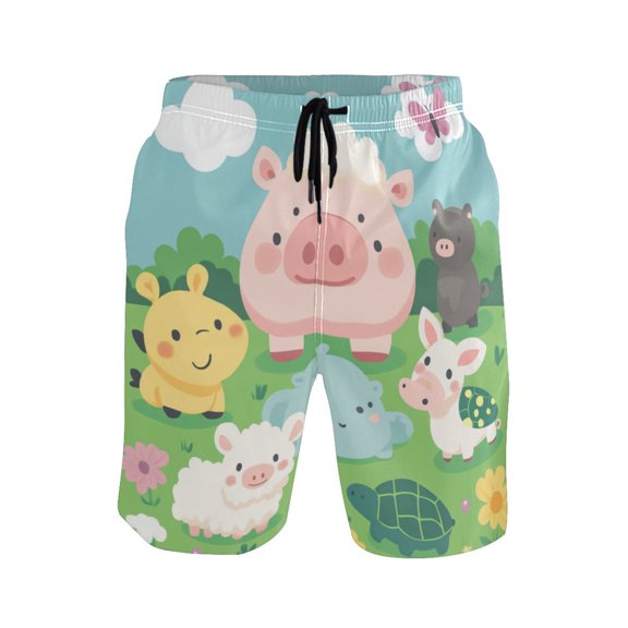 IAUYY Men's Quick-Dry Beach Shorts with All-Over Print - Lightweight Swim Trunks for Summer (S-XXL) Machine Washable,Cute Animal Characters