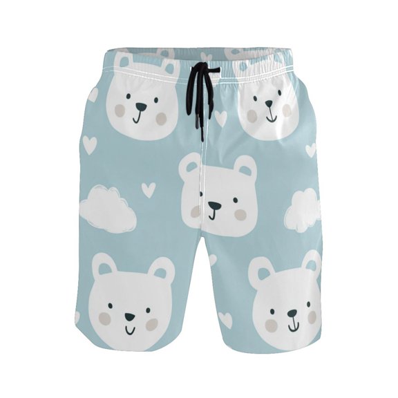 IAUYY Men's Quick-Dry Beach Shorts with All-Over Print - Lightweight Swim Trunks for Summer (S-XXL) Machine Washable,Cute Bear Pattern