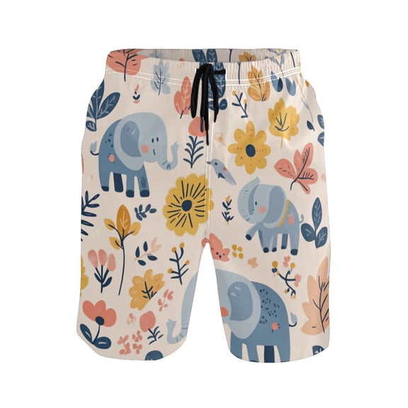 IAUYY Men's Quick-Dry Beach Shorts with All-Over Print - Lightweight Swim Trunks for Summer (S-XXL) Machine Washable,Cute Cartoon Elephants