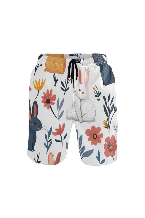 Men's Quick-Dry Beach Shorts with All-Over Print - Lightweight Swim Trunks for Summer (S-XXL) Machine Washable,Cute Easter Bunnies