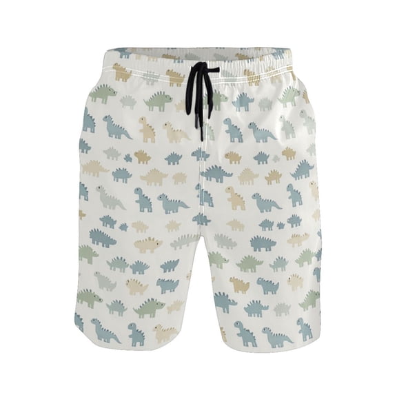 IAUYY Men's Quick-Dry Beach Shorts with All-Over Print - Lightweight Swim Trunks for Summer (S-XXL) Machine Washable,Cute Simple Dinosaurs