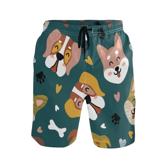 IAUYY Men's Quick-Dry Beach Shorts with All-Over Print - Lightweight Swim Trunks for Summer (S-XXL) Machine Washable,Dog